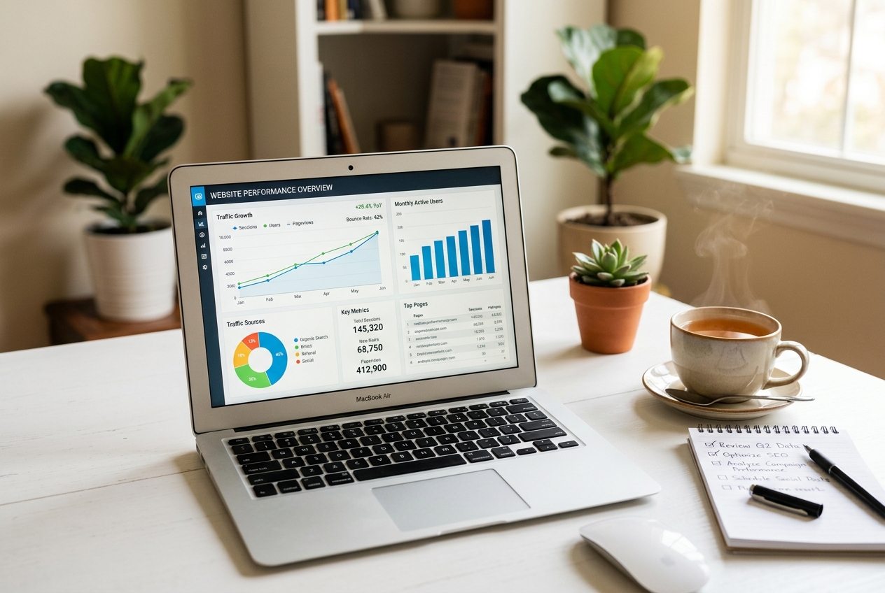 Analytics dashboard graph indicating steady growth in web traffic